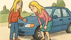 Vic: Dve blondinki ob avtu gledata gume