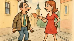 Vic: Po ulici hodi moški, ustavi ga ženska