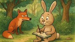 Vic: Sedi zajec v gozdu in nekaj piše