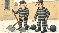 Vic: Dva zapornika čistita dvorišče, ko začne snežiti