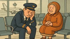 Vic: V letališki hali sedi žalosten moški