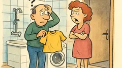 Vic: Mož stopi v kopalnico k pralnemu stroju