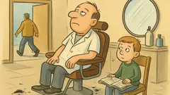 Vic: Moški z dečkom vstopi v brivnico