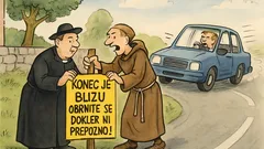 Vic: Župnik in zvonar postavita tablo...