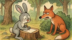 Vic: Sedi zajec v gozdu in piše