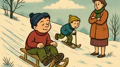 Vic: Dva otroka se sankata po hribu…