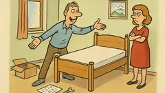 Vic: Novoporočenca vseljujeta, miza trdna — postelja?