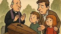 Vic: Oče z otrokoma na pogrebu...